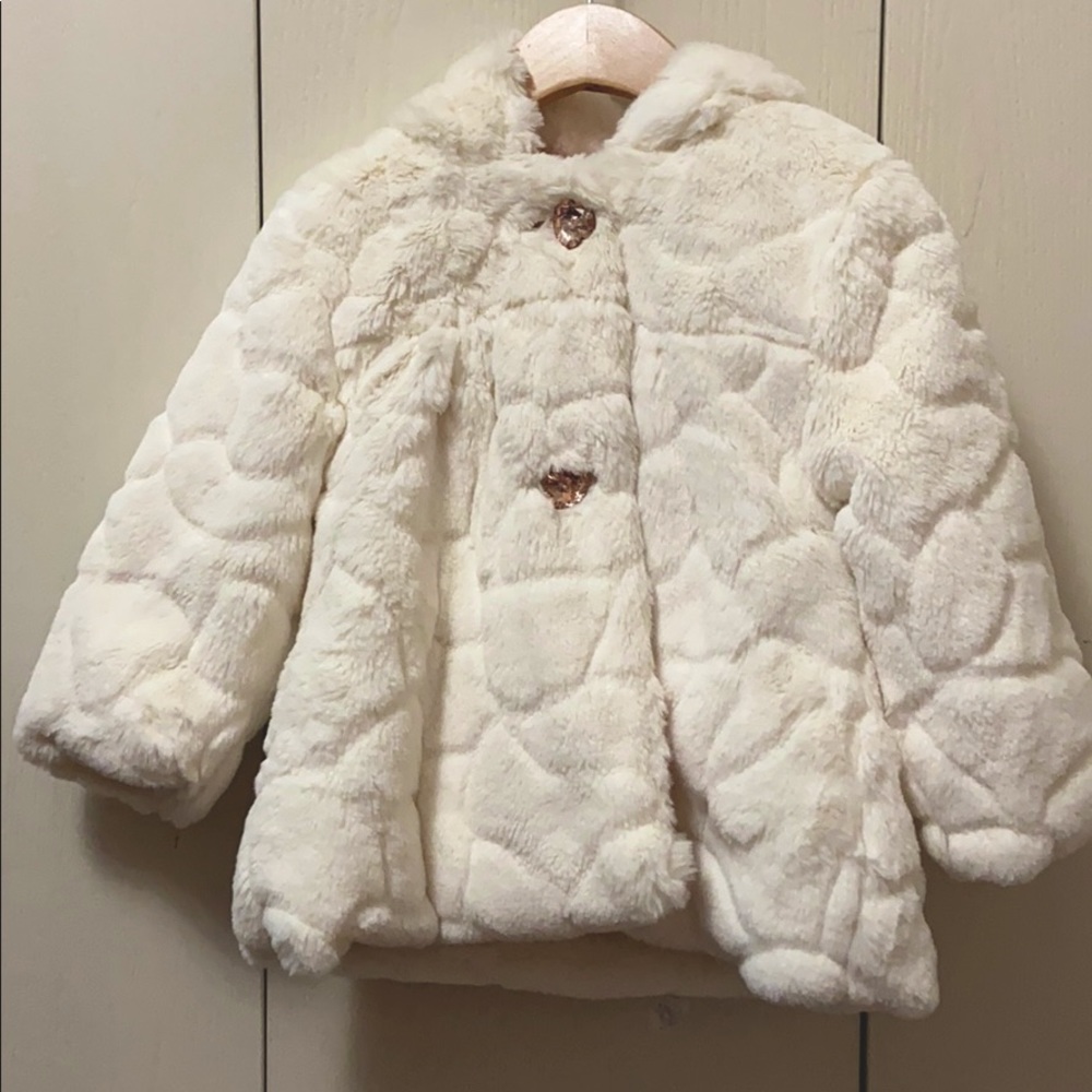 George Thick Off White Plushy Hooded Coat